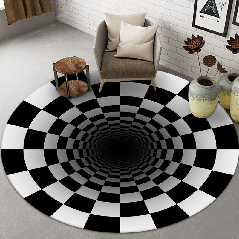 Creative Circular Rug Check Pattern Stain Resistant Rug for Home Decor