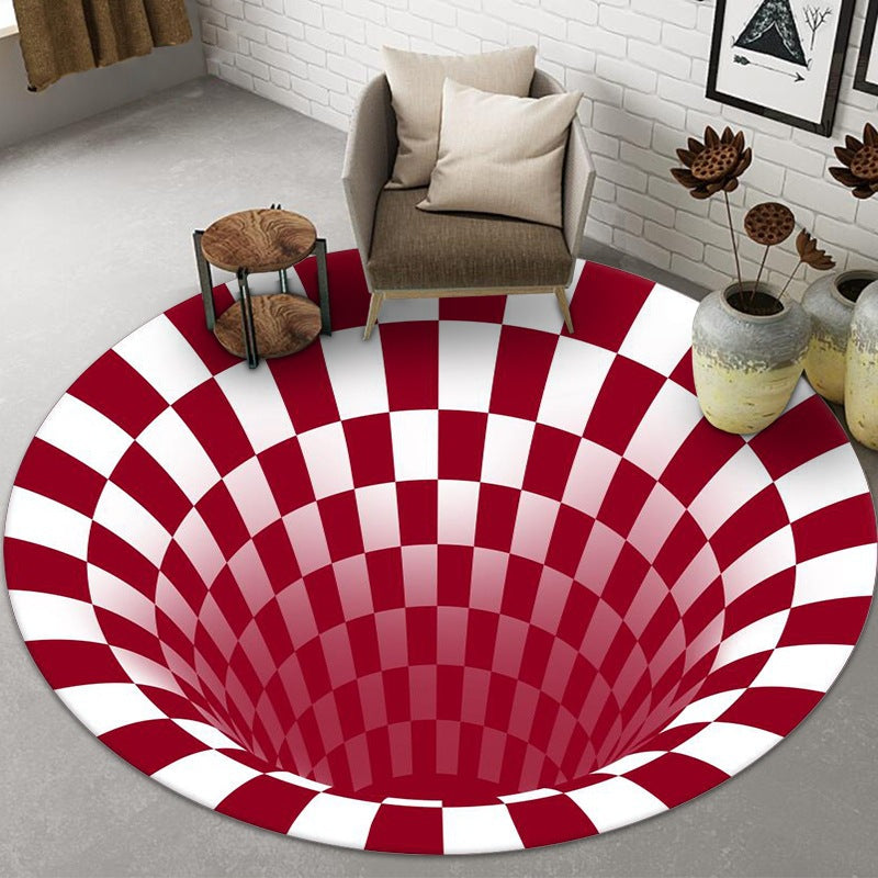 Creative Circular Rug Check Pattern Stain Resistant Rug for Home Decor