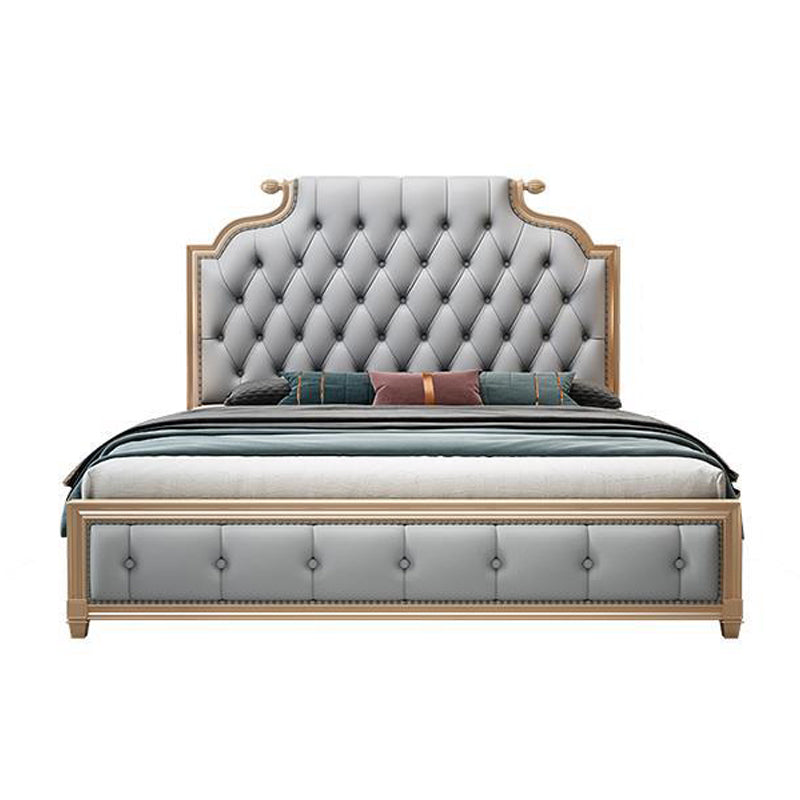 Victorian Style Bed Frame Rubberwood Bed with Upholstered Headboard