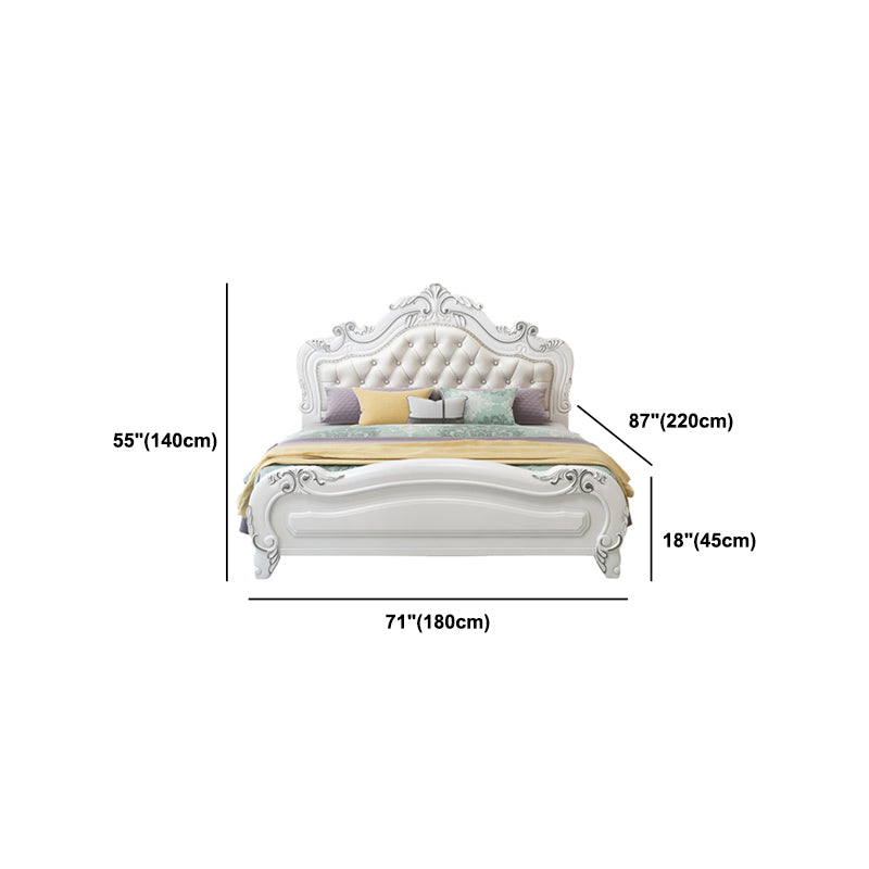 84.65 inch Wide Victorian Bed Frame Pine Wood Bed with Upholstered Headboard