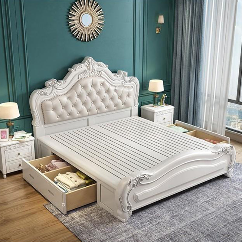 84.65 inch Wide Victorian Bed Frame Pine Wood Standard Bed with Upholstered Headboard