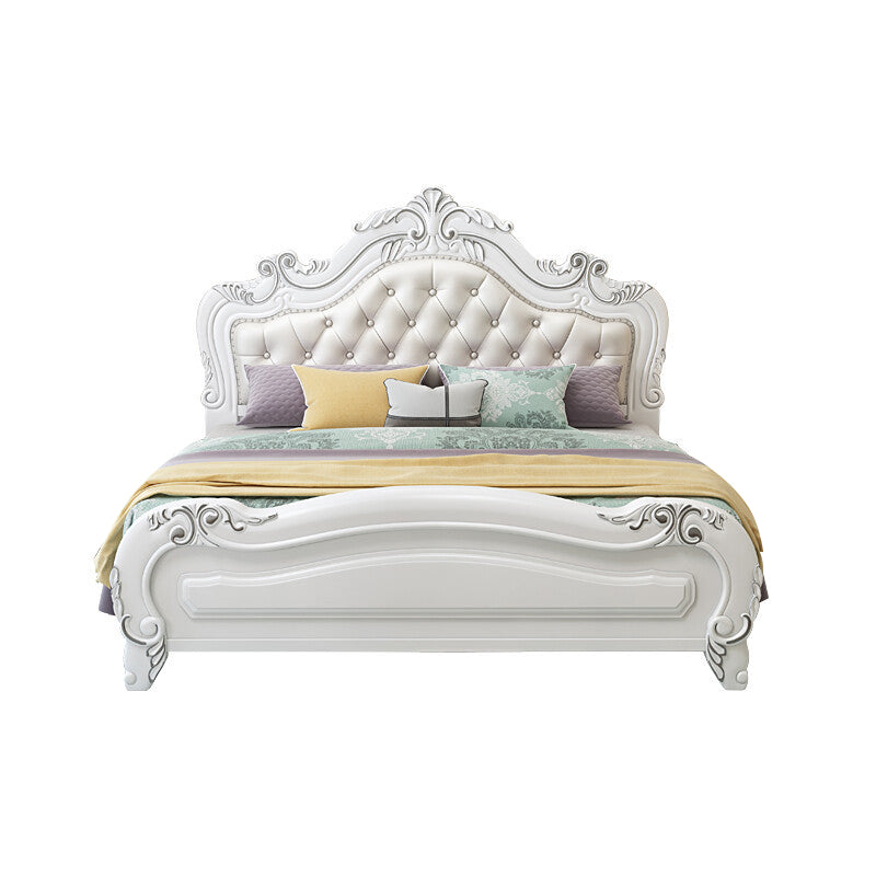 84.65 inch Wide Victorian Bed Frame Pine Wood Standard Bed with Upholstered Headboard