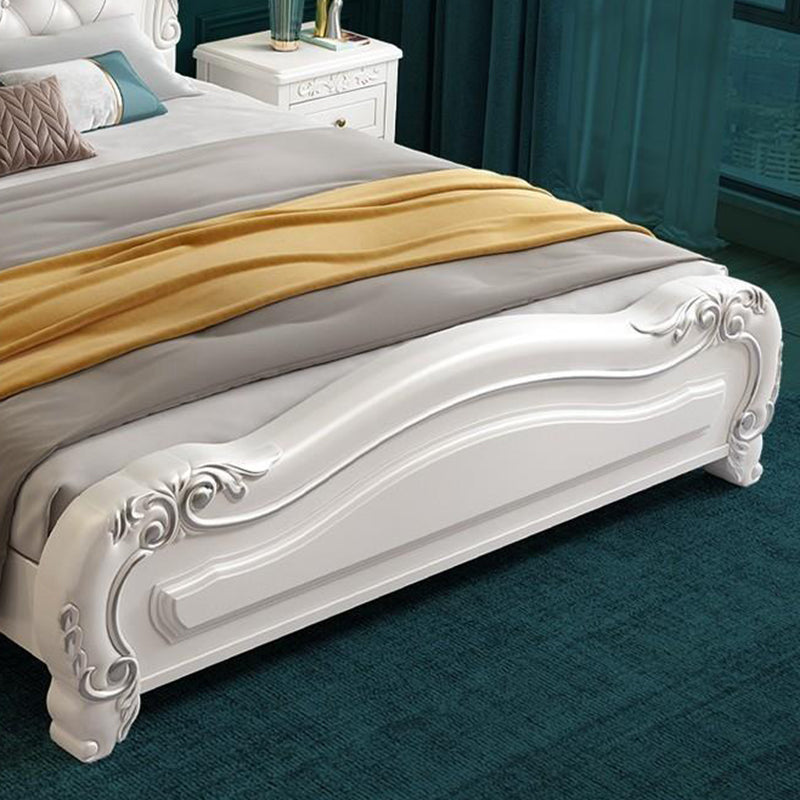 84.65 inch Wide Victorian Bed Frame Pine Wood Standard Bed with Upholstered Headboard