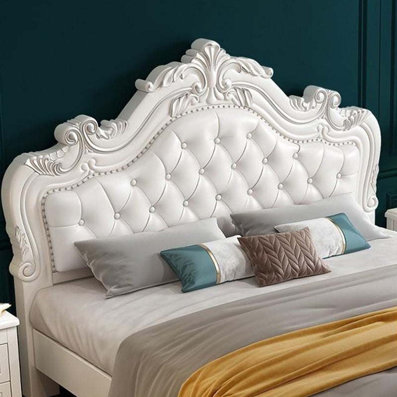 84.65 inch Wide Victorian Bed Frame Pine Wood Standard Bed with Upholstered Headboard
