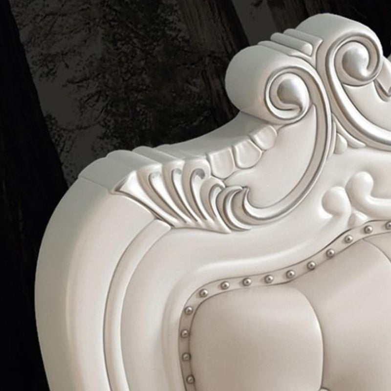 84.65 inch Wide Victorian Bed Frame Pine Wood Standard Bed with Upholstered Headboard