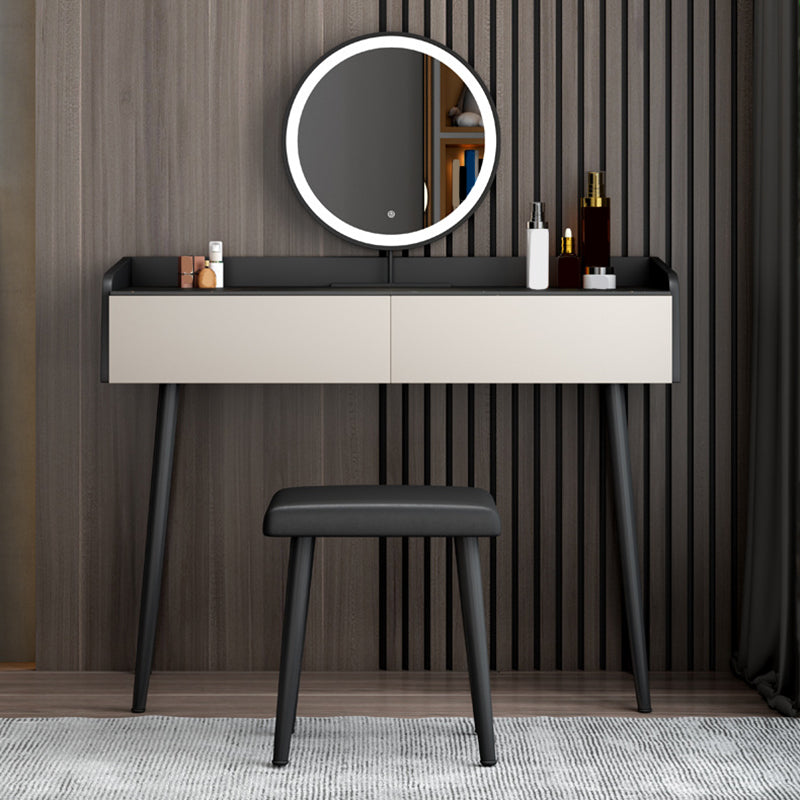 Contemporary Stone Top Vanity Metal Vanity Stool Set with 2 Drawers