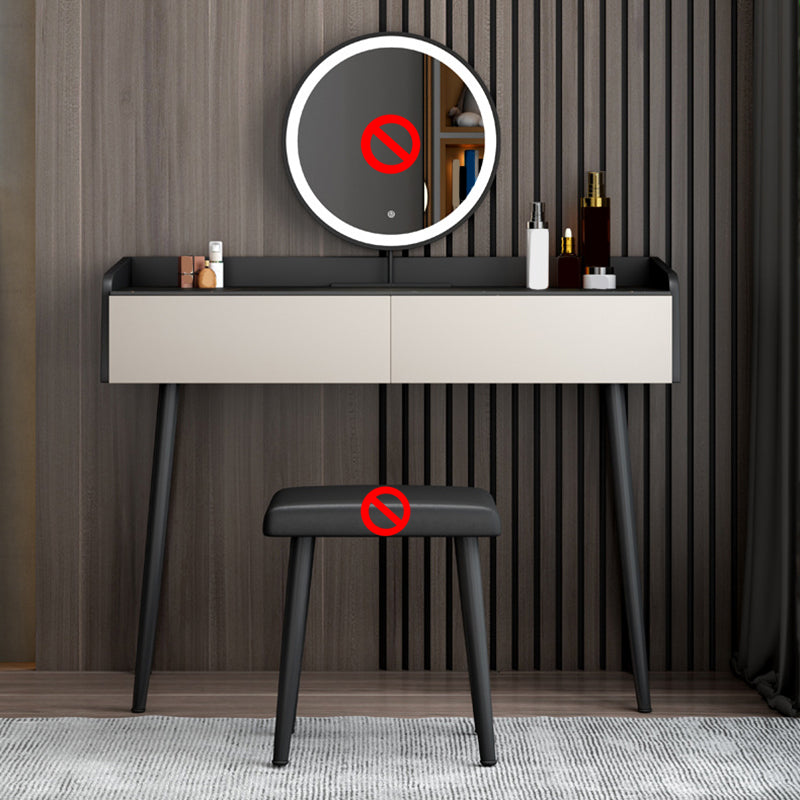Contemporary Stone Top Vanity Metal Vanity Stool Set with 2 Drawers
