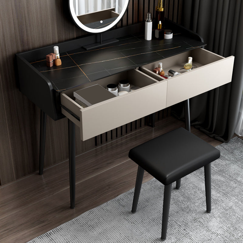 Contemporary Stone Top Vanity Metal Vanity Stool Set with 2 Drawers