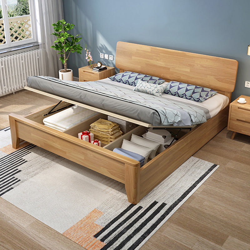 34.64" High Traditional Panel Bed with Storage Brown Rubberwood Bed