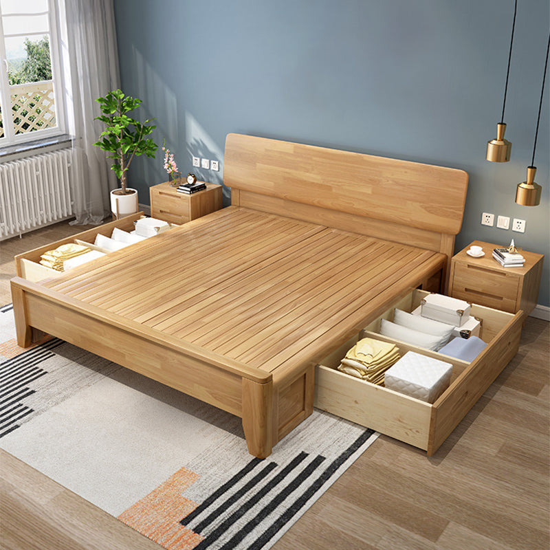 34.64" High Traditional Panel Bed with Storage Brown Rubberwood Bed