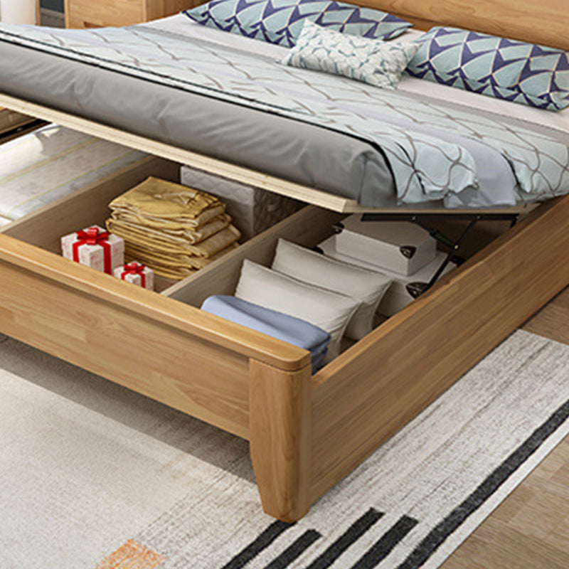 34.64" High Traditional Panel Bed with Storage Brown Rubberwood Bed