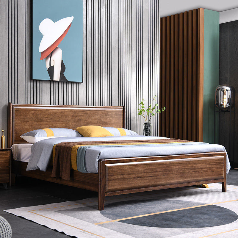 Upholstered Headboard Bed Solid Wood Walnut Bed Low Profile Bed Frame