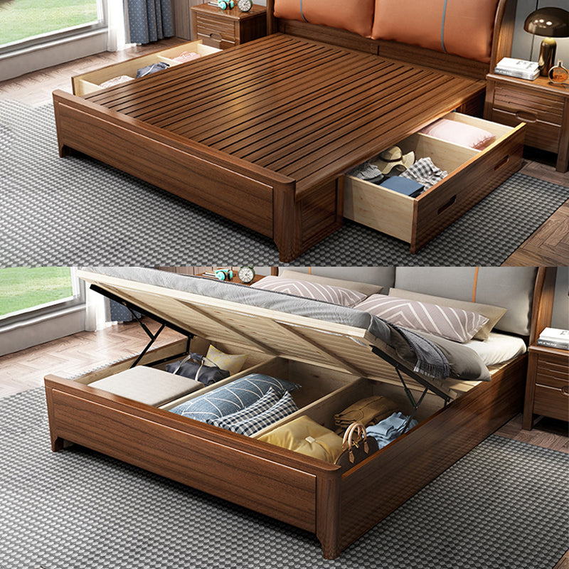 Upholstered Headboard Bed Solid Wood Walnut Bed Low Profile Bed Frame