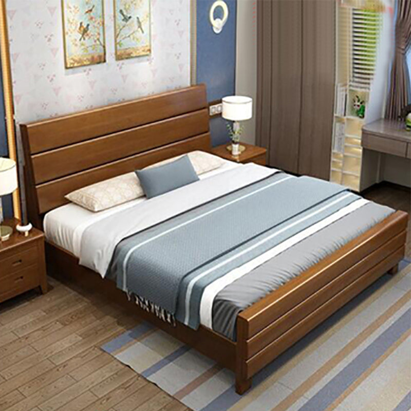 39.37" High Brown Panel Bed with Storage Rubberwood Bed with Headboard