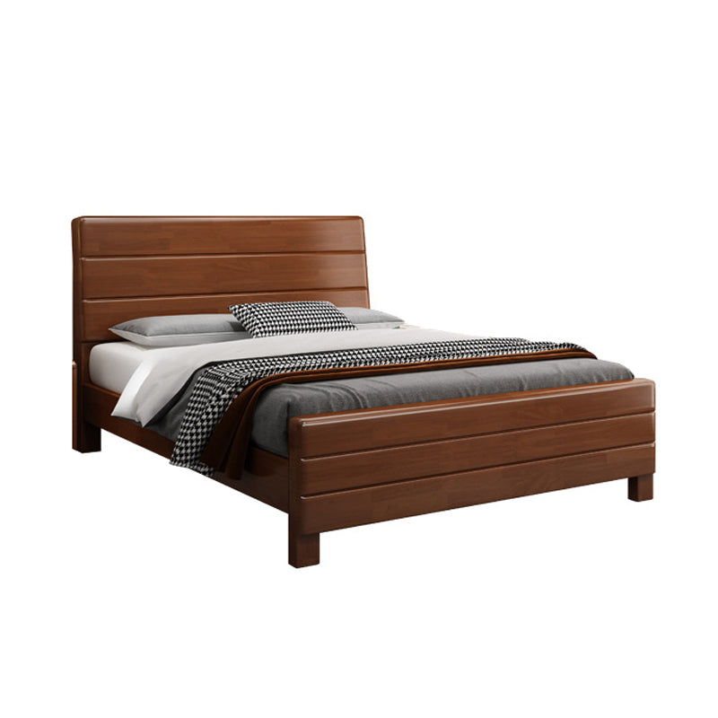 39.37" High Brown Panel Bed with Storage Rubberwood Bed with Headboard