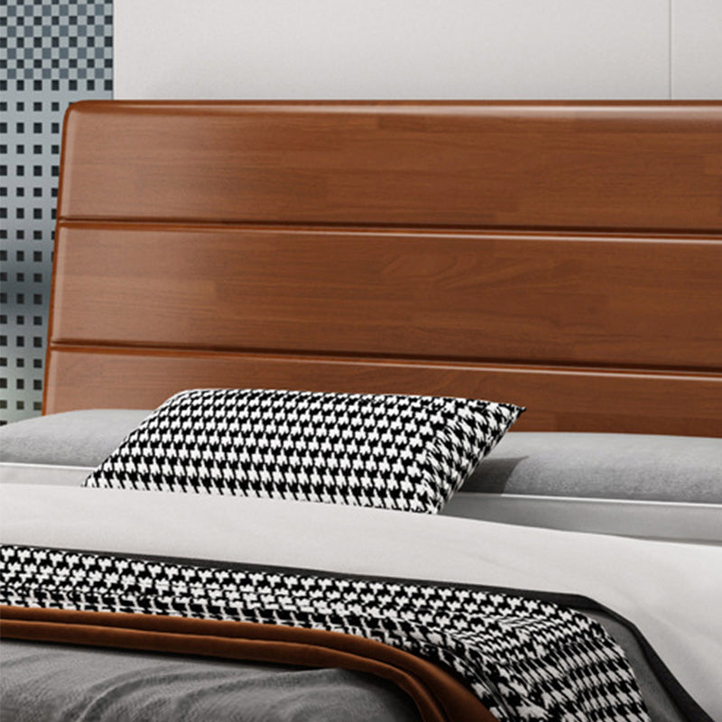 39.37" High Brown Panel Bed with Storage Rubberwood Bed with Headboard