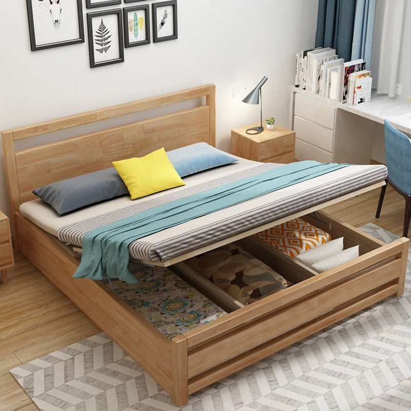 Rubberwood Bed Frame with Rectangular Headboard in Natural Color