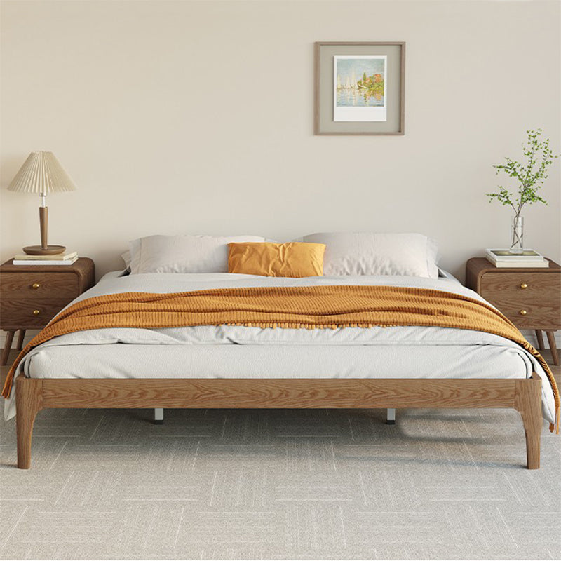 Ash Standard Bed Brown 12.59" High Bed Without Headboard, Mid-Century Modern Style