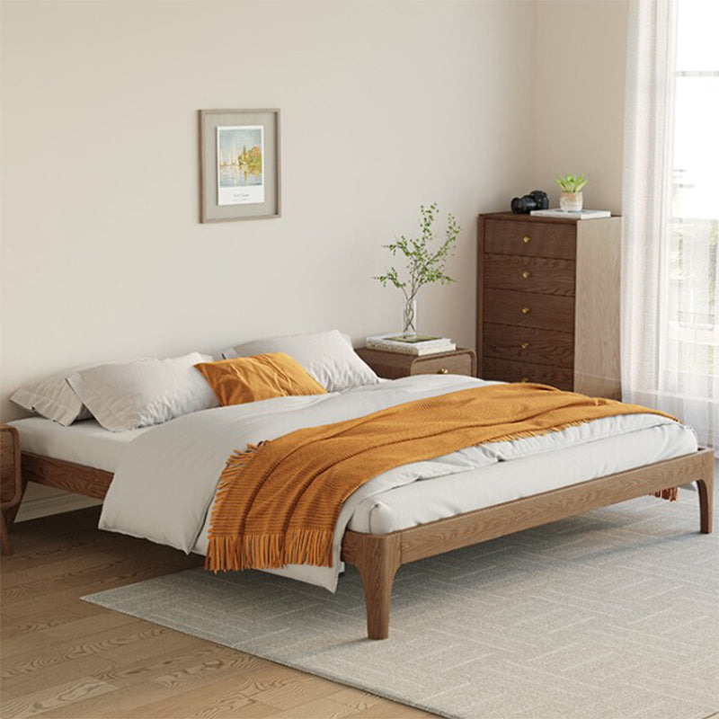 Ash Standard Bed Brown 12.59" High Bed Without Headboard, Mid-Century Modern Style
