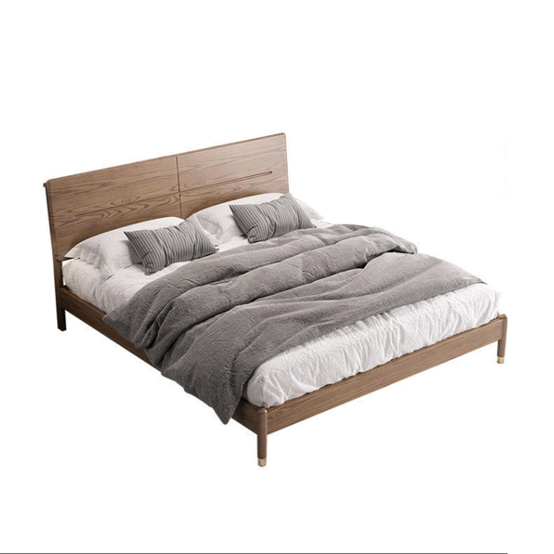 Mid-Century Modern Solid Wood Bed with Rectangular Headboard Bed Frame