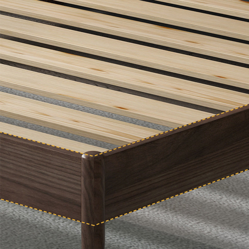 Mid-Century Modern Solid Wood Bed with Rectangular Headboard Bed Frame