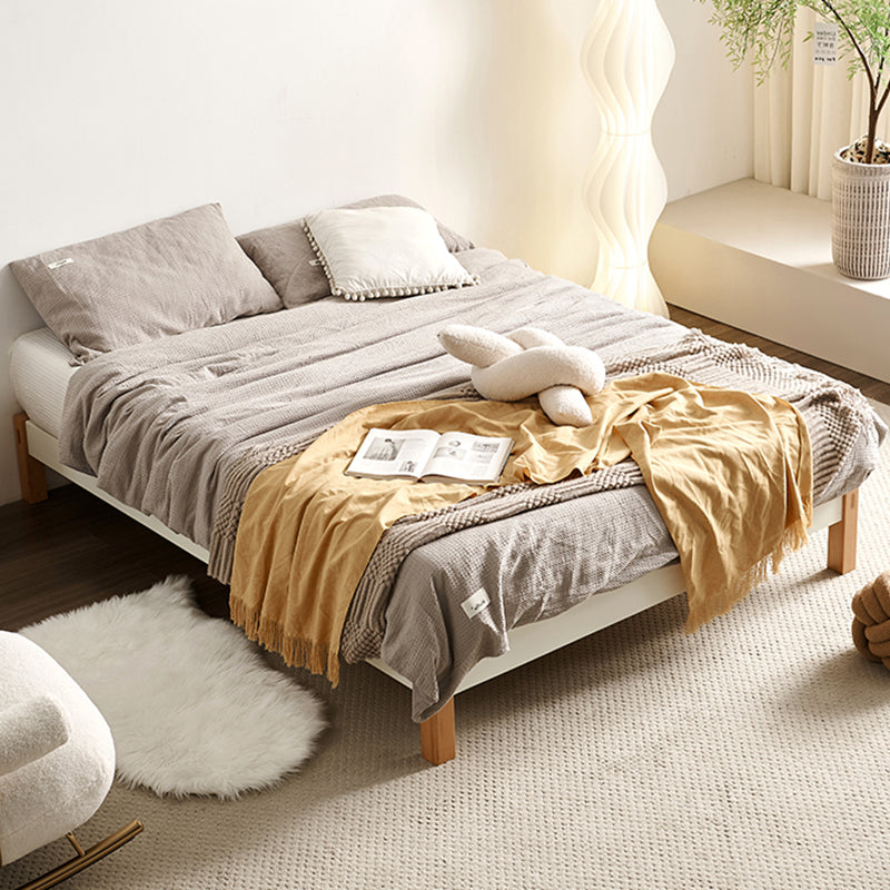 11.02" High Oak Standard Bed with Custom Gold Legs Brown Bed Without Headboard