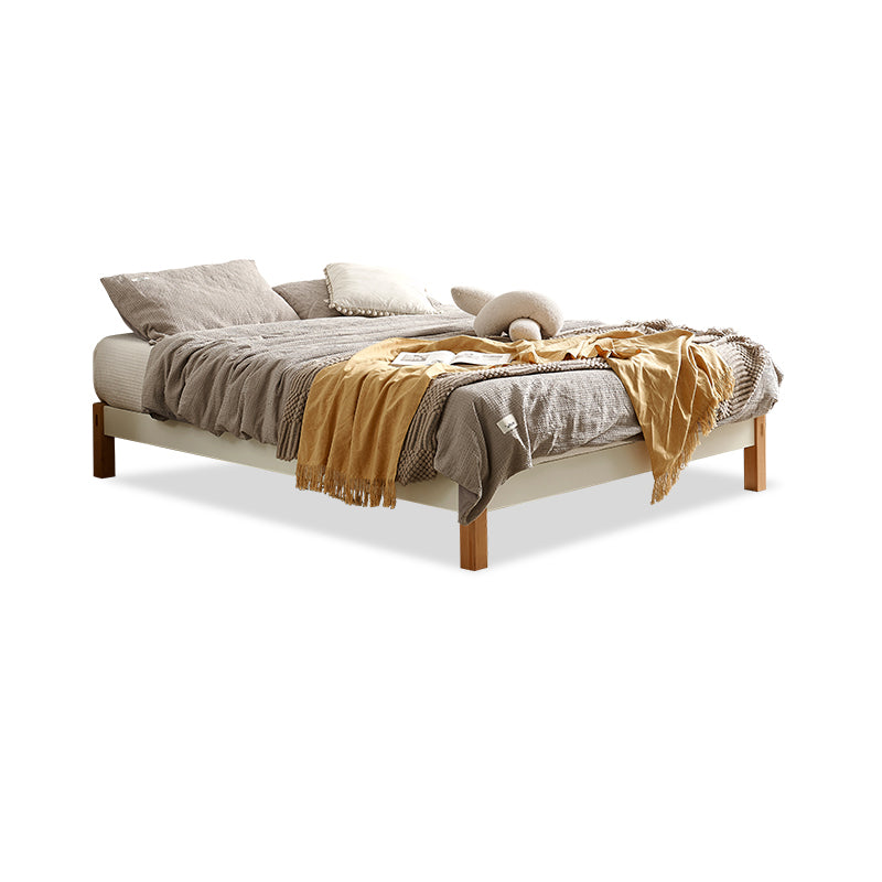 11.02" High Oak Standard Bed with Custom Gold Legs Brown Bed Without Headboard