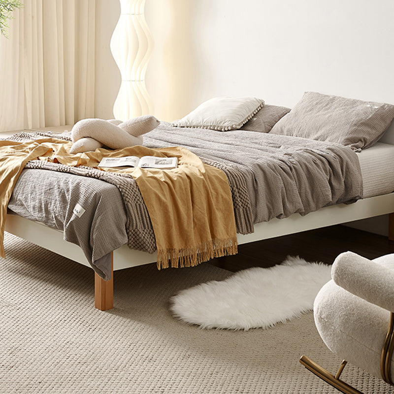 11.02" High Oak Standard Bed with Custom Gold Legs Brown Bed Without Headboard