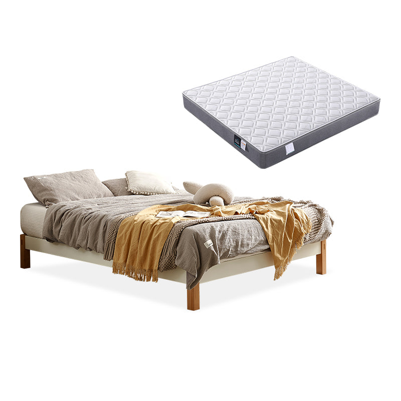 11.02" High Oak Standard Bed with Custom Gold Legs Brown Bed Without Headboard