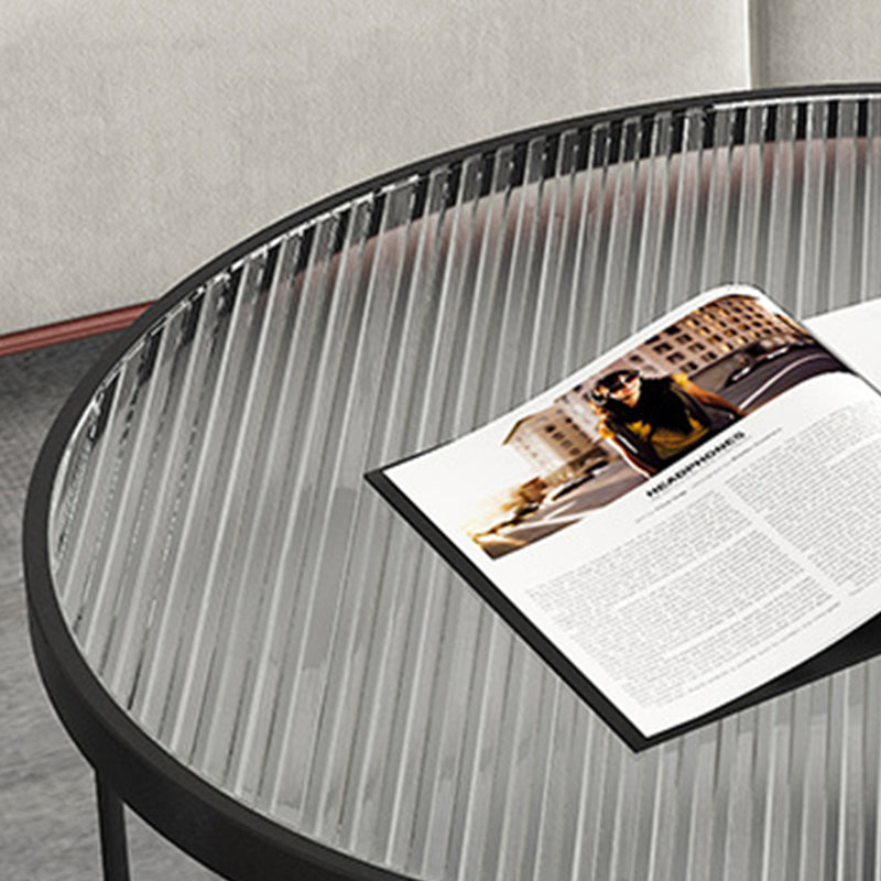 Contemporary Round Nesting Coffee Table with Glass Top and Iron Base