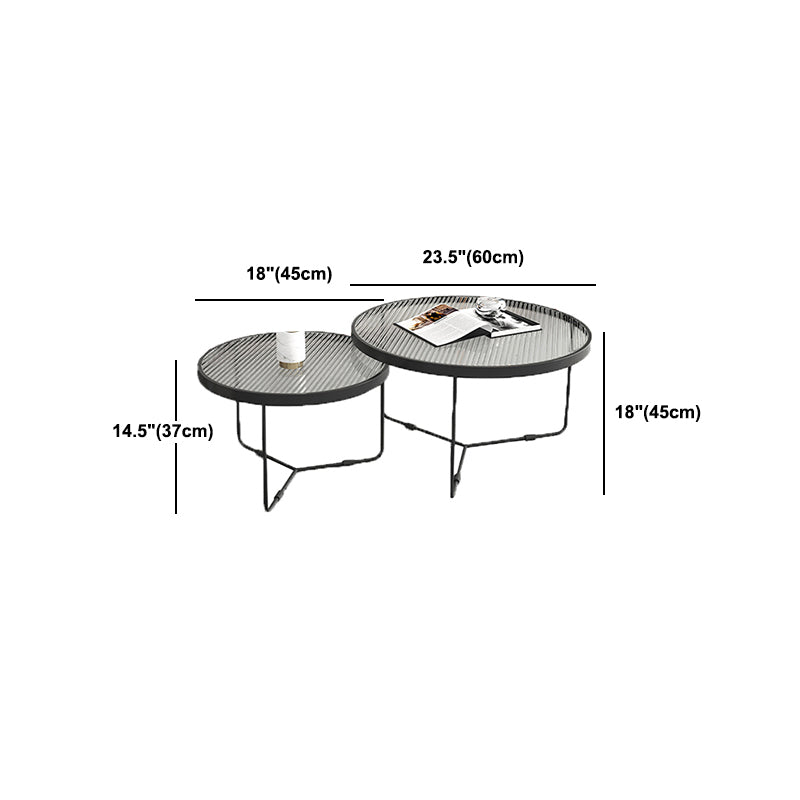 Contemporary Round Nesting Coffee Table with Glass Top and Iron Base