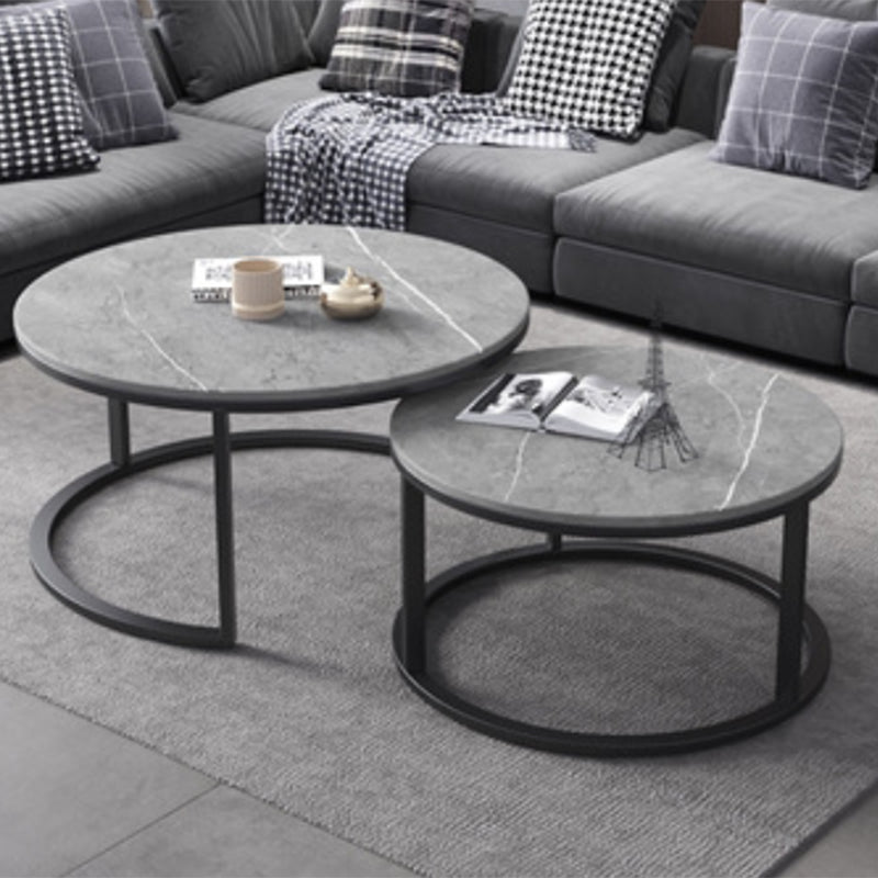 Modern Round Nesting Coffee Table with Steel Frame Base in Black