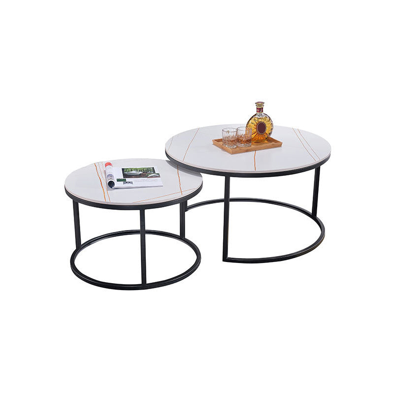 Modern Round Nesting Coffee Table with Steel Frame Base in Black