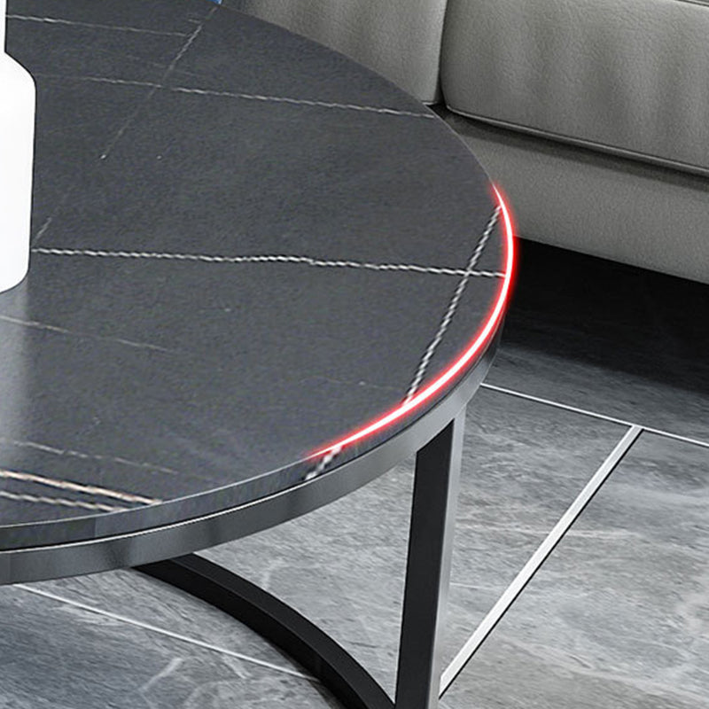 Modern Round Nesting Coffee Table with Steel Frame Base in Black
