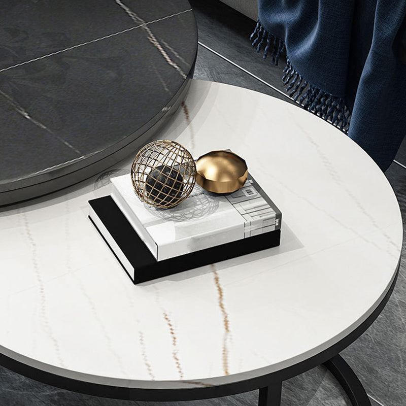 Modern Round Nesting Coffee Table with Steel Frame Base in Black