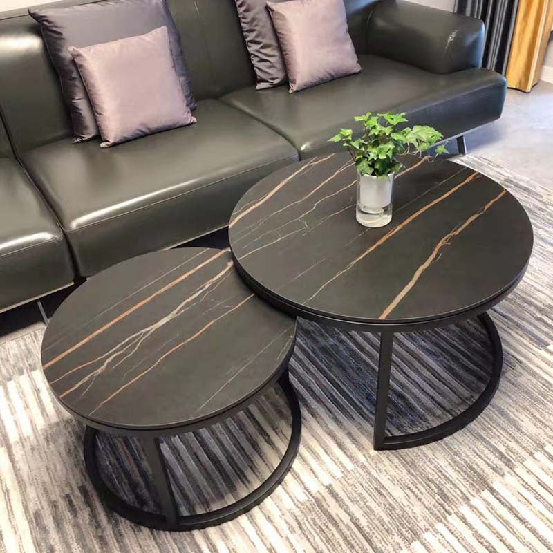 Modern Round Nesting Coffee Table with Steel Frame Base in Black