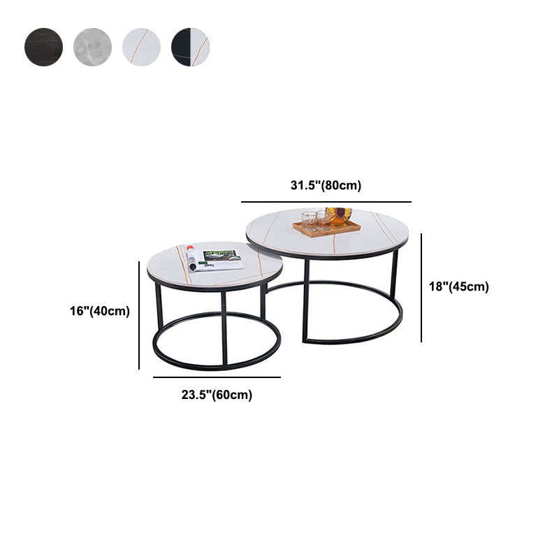 Modern Round Nesting Coffee Table with Steel Frame Base in Black