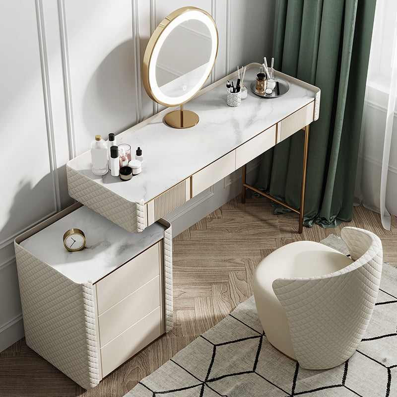 Stone Makeup Counter 14.96" Wide Solid Wood Vanity Tables with Storage Drawers