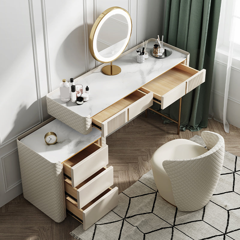 Stone Makeup Counter 14.96" Wide Solid Wood Vanity Tables with Storage Drawers