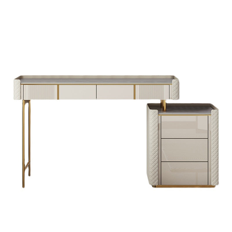 14.96" Wide Stone Makeup Counter Bright White Vanity Tables with Storage Drawers