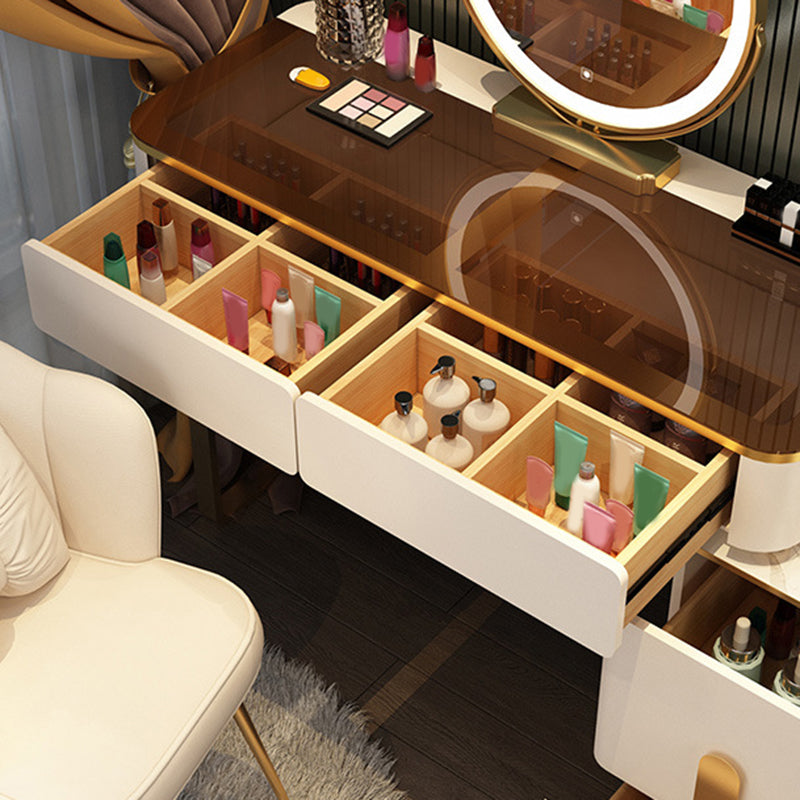 Glass Makeup Counter Bright White Vanity Tables with Storage Drawers, 15.74" Wide