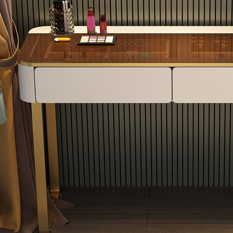 Glass Makeup Counter Bright White Vanity Tables with Storage Drawers, 15.74" Wide