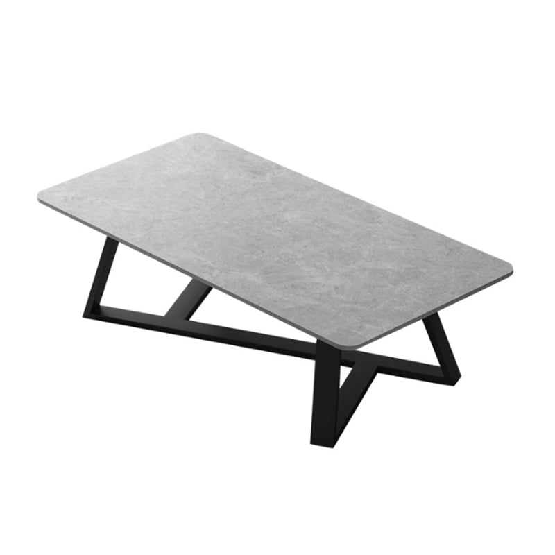 Slate Rectangular Coffee Table Metal Frame Cocktail Table in White & Gray