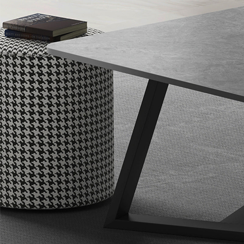 Slate Rectangular Coffee Table Metal Frame Cocktail Table in White & Gray