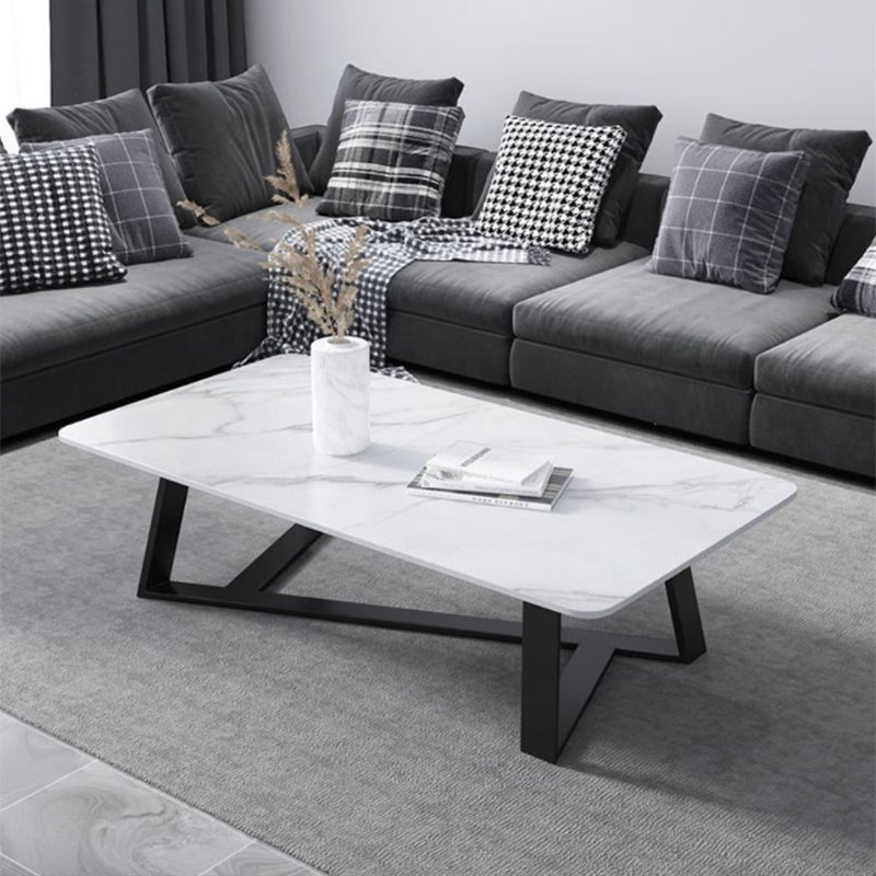 Slate Rectangular Coffee Table Metal Frame Cocktail Table in White & Gray