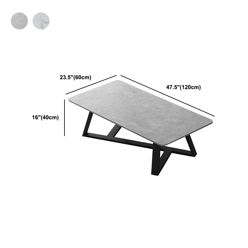 Slate Rectangular Coffee Table Metal Frame Cocktail Table in White & Gray
