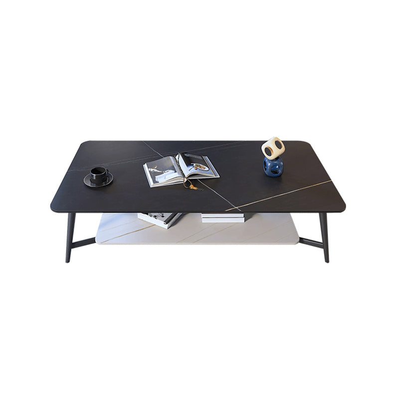 4 Legs 1 Single Coffee Table Rectangular Slate Cocktail Table with Shelf