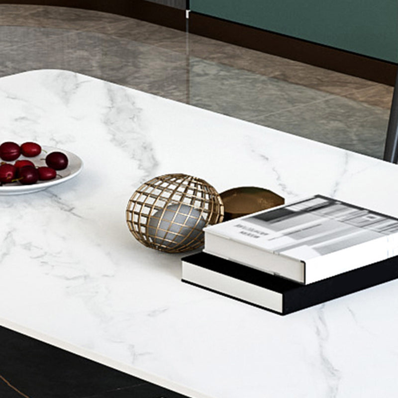 4 Legs 1 Single Coffee Table Rectangular Slate Cocktail Table with Shelf