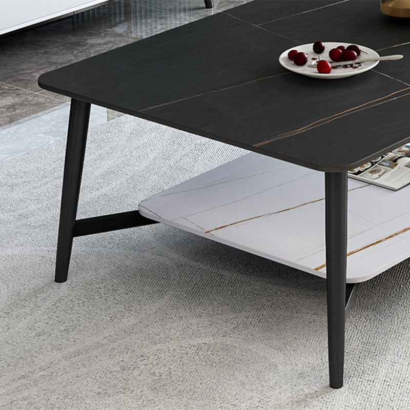 4 Legs 1 Single Coffee Table Rectangular Slate Cocktail Table with Shelf