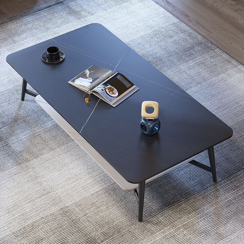 4 Legs 1 Single Coffee Table Rectangular Slate Cocktail Table with Shelf